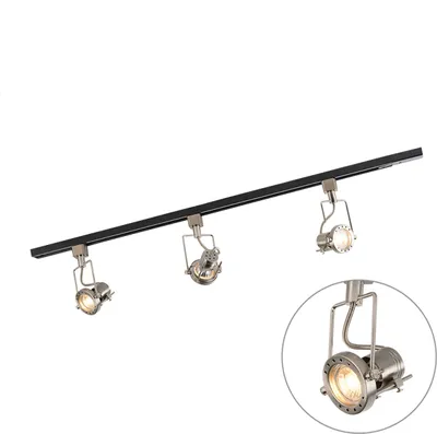Produktbild von QAZQA - Modern Schienensystem I Spotlight I Deckenspot I Deckenstrahler I Strahler mit 3-flammig Spotbalken Spot I Spotlight I Deckenspot I Deckenstrahler I Strahler I Lampe I Leuchtes 1-phasig schwar