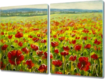 Produktbild von Coloray Hackbrett Kochplattenabdeckung Herdabdeckplatte 2x40x52 cm Schneidebrett Küchenbrett - Malerei Blumen Wiese Mohnblumen