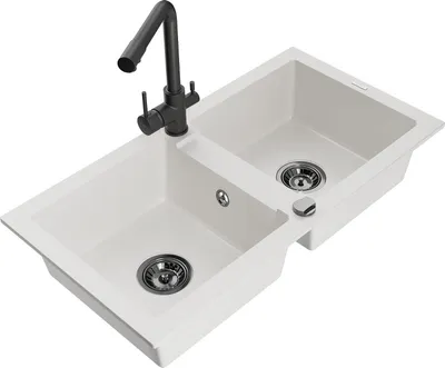 Produktbild von Mexen Mario 2-Becken-Granitspüle mit Mischbatterie Duero, Weiß - 6504-20-671600-70
