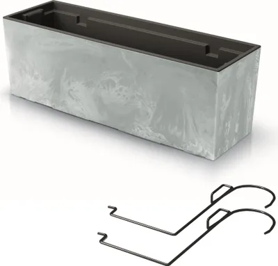 Produktbild von Blumenkasten mit Halterung und praktischem Einsatz Blumentopf Länge: 58 cm Balkonkasten auf Kunststoff Betonoptik Beton Struktur Beton Farbe Innen / Außenbereiche