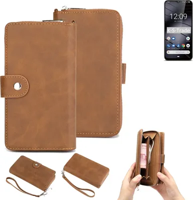 Produktbild von K-S-Trade Handyhülle Schutzhülle kompatibel mit Gigaset GS290 & Portemonnee Tasche Handytasche Case Etui Geldbörse Wallet braun (1x)