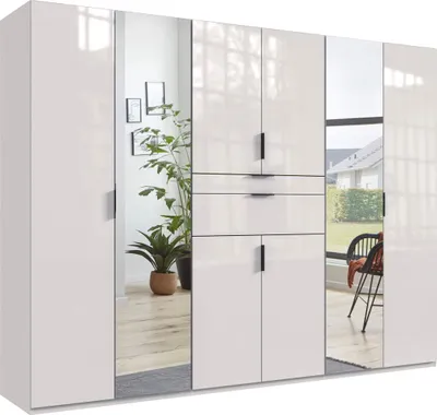 Produktbild von Drehtürenschrank Moldau Kleiderschrank mit Spiegel Ausführung wählbarweiß / weiß Hochglanz