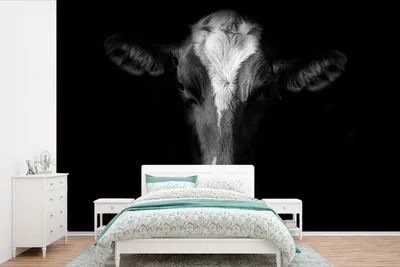 Produktbild von MuchoWow® Fototapete für Wohnzimmer oder Schlafzimmer Wandtapete Vinyl Motivtapete Kuh - Tiere - Schwarz - 525x350 cm - Das Hintergrundbild