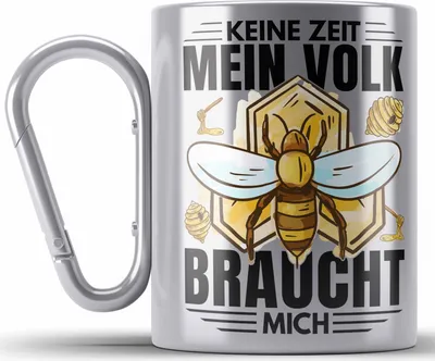 Produktbild von Trendation - Imker Geschenk Edelstahl Tasse Karabiner Spruch Geschenkidee Bienen Bienenzüchter (Silber)