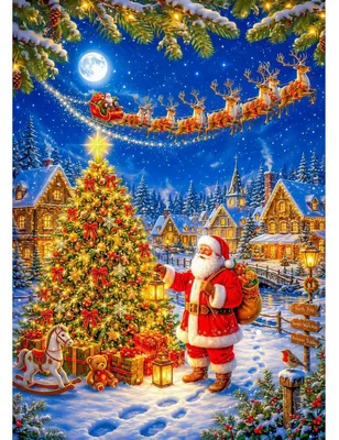 Produktbild von Diamond Painting Set Weihnachtsdorf mit Weihnachtsmann 5D DIY Bastelset 30x40cm