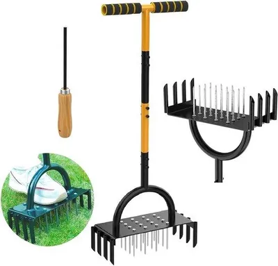Zdjęcie produktu dla Ręczny aerator do trawnika z metalowymi kolcami – pionowy aerator do trawnika z 8 + 16 żelaznymi kolcami