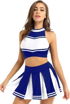 Produktbild von Damen Cheerleader Kostüm Gr. XL Uniform Set Crop Top Rückenfrei Faltenrock Minirock Tanz Karneval Party Halloween
