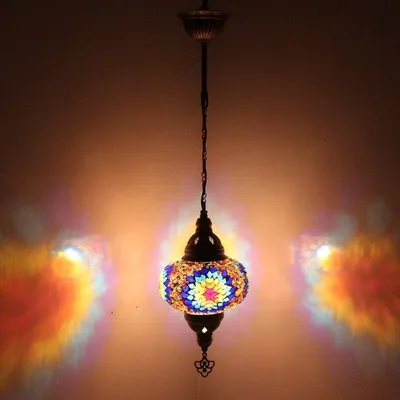 Image de Suspension turque avec verre mosaïque coloré de 12 cm - Lampe orientale pour un éclairage d'ambiance
