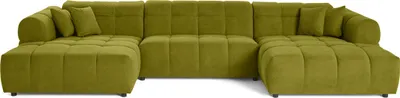 Image de Lisa Design Ray - canapé panoramique en U 7 places en tissu texturé , Vert