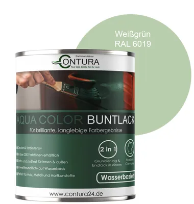Produktbild von Contura 750ml. Buntlack Lackfarbe Lack Außen Innen Holz Metall Farbe Holzlack Möbellack - Seidenmatt - RAL 6019 Weißgrün