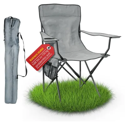 Produktbild von Klappstuhl Campingstuhl Anglerstuhl - Klappbar - Mit Becherhalter - Belastbar bis 90 kg - Grau - Mit Tragetasche
