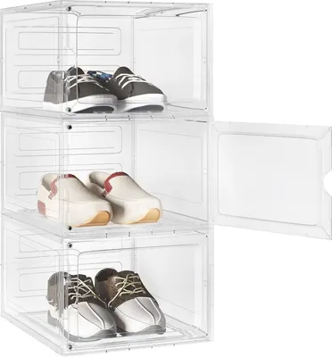 Produktbild von Schuhkarton 3er Set – Transparente Sneakerbox – Schuhaufbewahrung, Stapelbar, Belüftet – Praktisches Aufbewahrungssystem