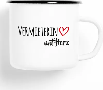 Produktbild von Huuraa Emaille Tasse Vermieterin Geschenk Kaffeebecher Vintage 300ml Vermieterin Präsent