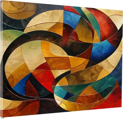 Produktbild von Abstrakt farbenfrohe geschwungene Muster Leinwandbild Wandbild Wanddeko: 80x80x4cm