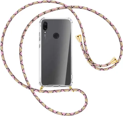 Produktbild von Handykette Backcover-Schutzhülle mit Band (Metall goldfarben) für Xiaomi Redmi Note 7 (Pro) - rosa Karo