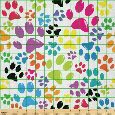 Produktbild von ABAKUHAUS Hund Microfaser Stoff als Meterware , Bunte Kleine Tatzen Nette Kindische Grafik Karikatur Ungewöhnliche Spuren Design, 10 M (230 x 1000 cm), Violett Blau Grün