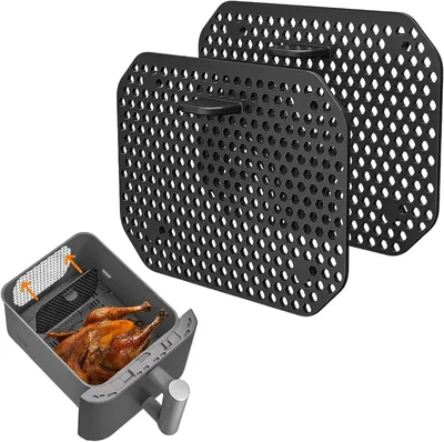 Immagine prodotto di Accessori per friggitrice ad aria - Protezioni - Per mantenere pulita la friggitrice ad aria - Silicone riutilizzabile - 2 pezzi, 11,7x9 cm - Neri