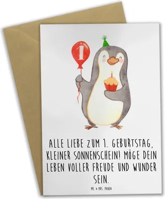 Produktbild von Mr. & Mrs. Panda Beileidskarte 1. Geburtstag Sonnenschein - Weiß - Geschenk, einladungskarten, Lebensfreude, Kleinkind, liebevolle Botschaft, Geburtstagsgeschenk, erster