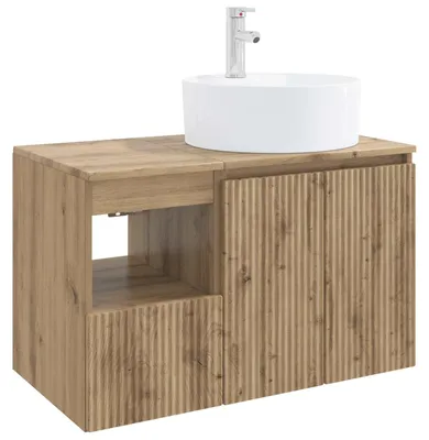 Imagen del producto de vidaXL Juego de 2 muebles de baño, estilo artesanal, chapa de madera en color roble