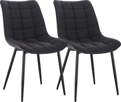 Productafbeelding van Famanu eettafelsstoelen - 2 stuks - Set van 2 - Zwarte poten - Bekleding van stof - Donkergrijs