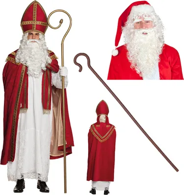 Produktbild von Nikolaus Kostüm Bischof - Gr. S - 3XL + Deluxe Perücke mit Bart  + Stab Gr. L/XL