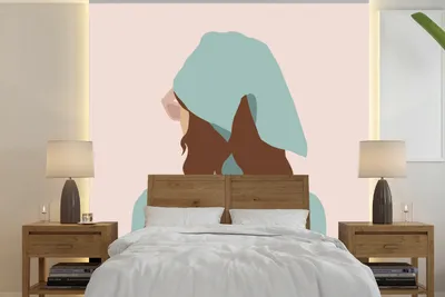 Produktbild von MuchoWow® Fototapete für Wohnzimmer oder Schlafzimmer Wandtapete Vinyl Motivtapete Sommer - Frau - Pastell - 280x280 cm - Hintergrundbild