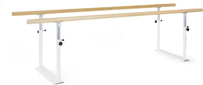 Produktbild von fisiotech Gehbarren, klappbar, aus pulverbeschichtetem Stahl und Holz, aufgebaut 300x70 cm, abgebaut 358x29 cm, höhenverstellbar 69-100 cm, begehbare Breite 60 cm, 40 kg Eigengewicht, 135 kg Belastbarkeit