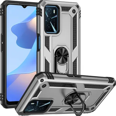 Produktbild von OPPO A16 Hülle, Dual Layer Militäre Fallschutz Schutzhülle mit Ringhalterung Ständer für OPPO A16 Silber