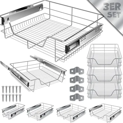 Produktbild von KESSER® Teleskopschublade  Küchenschublade  Küchenschrank  Korbauszug  Schrankauszug  Vollauszug  Schublade, Silber, 3x 60cm