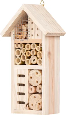 Produktbild von Insektenhotel H26cm Insektenhaus Holz Natur Schutz Bienenhotel Nistkasten Käferhaus zum Aufhängen Garten