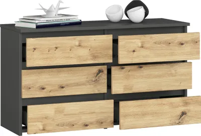 Produktbild von BDW, Kommode, 6 Schubladen, 100x57, Schrank, Sideboard, Grau / Eiche Artisan