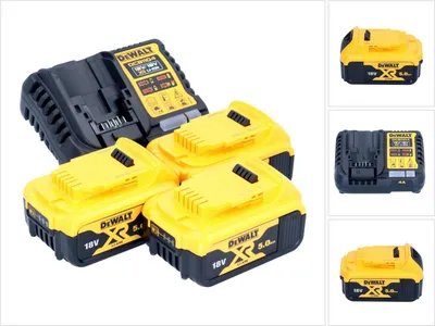 Zdjęcie produktu dla DeWALT DCB1104P3-QW, Zestaw bateria i ładowarka, Litowo-jonowa (Li-Ion), 5 Ah, 18 V, Czarny, Żółty, Prąd przemienny