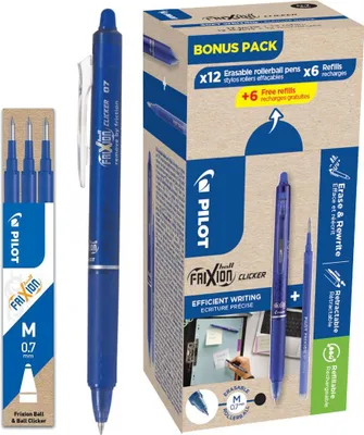 Produktbild von Pilot - Frixion Ball Clicker, 12 Rollen und 6+6 Minen 0,7 mm, blau