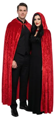 Produktbild von Samtumhang Rot mit Kapuze – Deluxe Kapuzenumhang 180cm – Uni Vampir Teufel Kostüm – Fasching Karneval Halloween