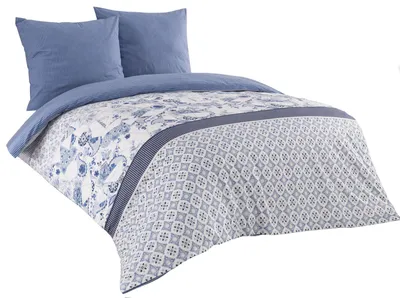 Produktbild von Bettwäsche 240x220 cm Baumwolle Renforce blau weiß gestreift Wendebettwäsche, 3-teilig
