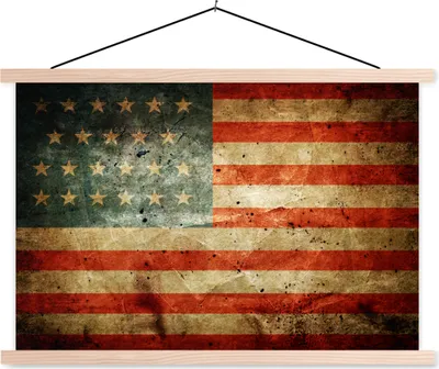 Produktbild von MuchoWow® Textilposter Flagge - Vintage - USA 120x80 cm mit holzfarbenen Rahmen - Aufhängeset