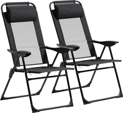 Produktbild von Klappstuhl 2er-Set, Klappliege, wetterfest, 5-fach verstellbare Rückenlehne, Metallgestell, Schwarz
