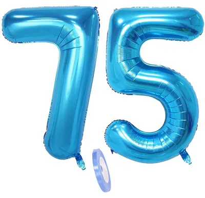Zahlenballon 75, blau, 100 cm, Folienballon, Helium, wiederverwendbar, Partydeko