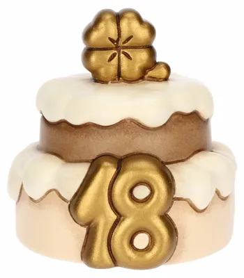 Keramik-Torte 18 Jahre mit Kleeblatt, 6,5 x 6,5 x 6,7 cm