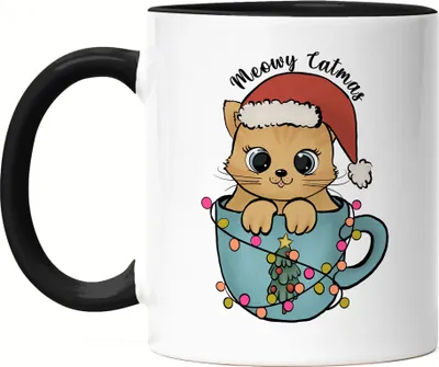 Produktbild von Meowy Catmas Tasse Schwarz Geschenkidee Katzen-Fans Süßes Motiv für Weihnachten für Katzenmamas und Katzenpapas