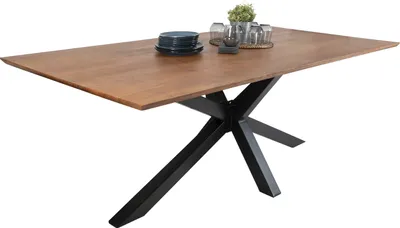 Produktbild von Esstisch 240x100cm Akazie massiv nussbaumfarben schweizer Kante Spider-Gestell ABBY