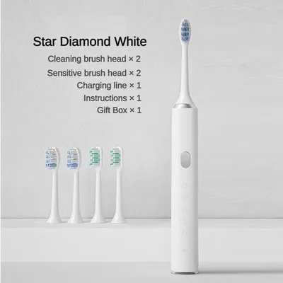 Imagen del producto de Cepillo de dientes eléctrico para adultos, con cerdas suaves, 4 cabezales, color blanco