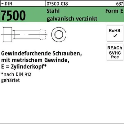 Produktbild von Reyher  Gew.furchende Schr. DIN 7500 gehärtet E M 4x8 vz (2000 Stück)