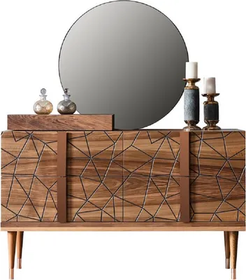 Produktbild von Casa Padrino Luxus Schlafzimmer Kommode mit Wandspiegel Braun / Kupferfarben - Eleganter Massivholz Schrank mit Spiegel - Luxus Schlafzimmer Möbel