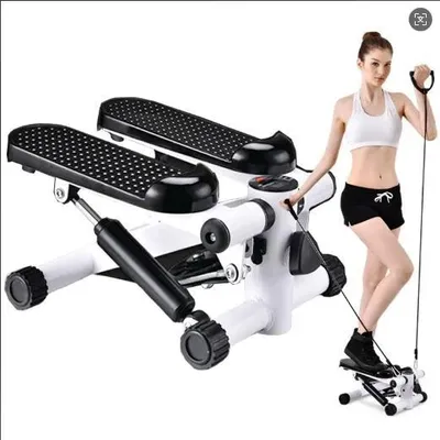 Obrázek produktu pro Mini stepper – domácí cvičební stroj – s odporovými gumami – kardio trénink – posilování nohou – černá/bílá