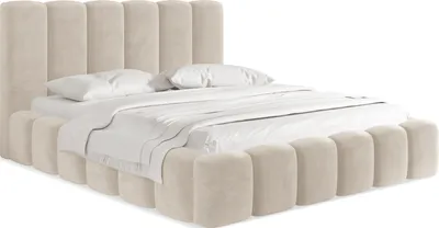 Obrázek produktu pro Čalouněná postel 160x200 s roštem a roštovým rámem - Krémová postel s vysokým čelem, bucle nebo sametová látka - Moderní manželská postel s úložným prostorem - Rám postele, bez matrace - Serenity - Bílá barva