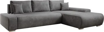 Produktbild von Juskys Sofa Iseo Rechts - L Form, Schlaffunktion, Stoff, modern & bequem - Couch Dunkelgrau