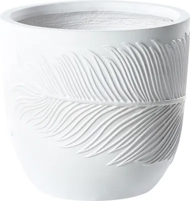 Produktbild von BELIANI Blumentopf Cremeweiß Ton und Glasfaser Rund 35 x 35 x 33 cm mit Palmen Muster Anik-Optik Modern Outdoor Garten Indoor Außenbereich Innenbereich