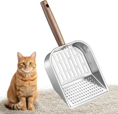 Produktbild von Katzenstreu-Sieb Schaufel 1 Stück, Edelstahl 304, Doppeltmaschig 7 mm / 3 mm, Für Mehrere Katzen