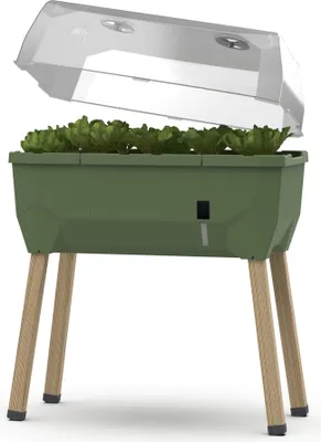 Obrázok produktu pre Vyvýšený záhon SAMMY SALAD tmavozelený | Balkónový vyvýšený záhon s nádržou na vodu a kapotou